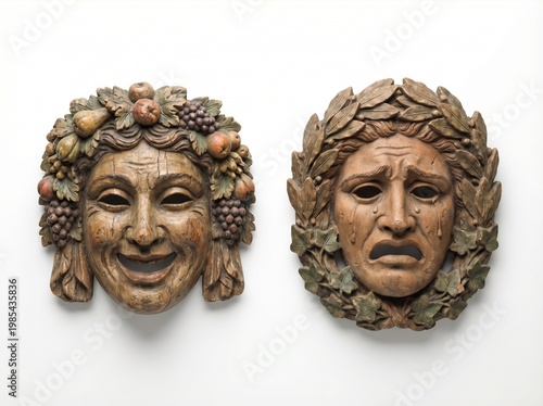 Classic Theatrical Masks of Comedy and Tragedy Representing Joy and Sorrow