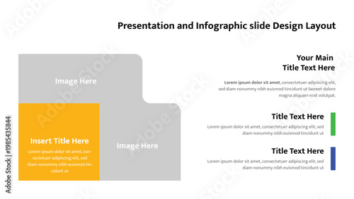 Modern presentation slide layout featuring multiple image placeholders and customizable text areas