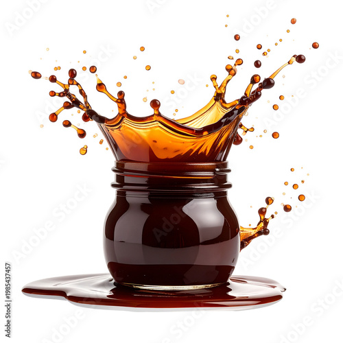 Dynamic Coffee Splash Frozen in Time Above Jar, Isolated Transparent Background