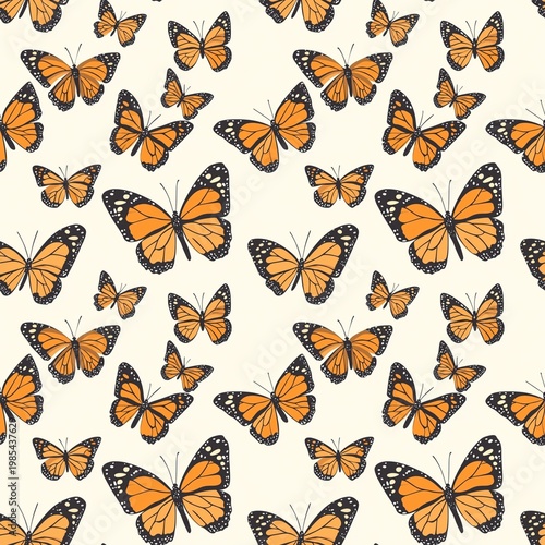 A colorful summer nature vector collection featuring a seamless pattern and set of flying butterflies, moths, and insects with beautiful wings for spring art design
