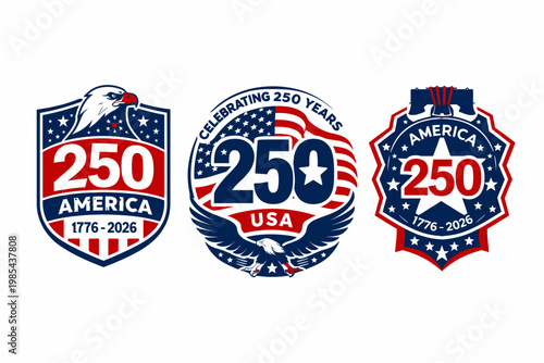 Three commemorative badges celebrating america's 250th anniversary