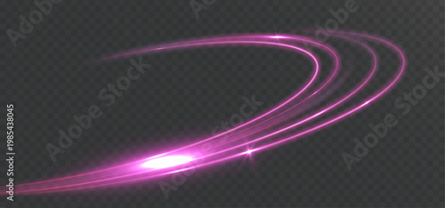 High Speed Pink Neon Light Trail Curved Motion Streaks Glowing Energy Line Futuristic Dynamic Flow Abstract Speed Effect Isolated on Transparent Background.
