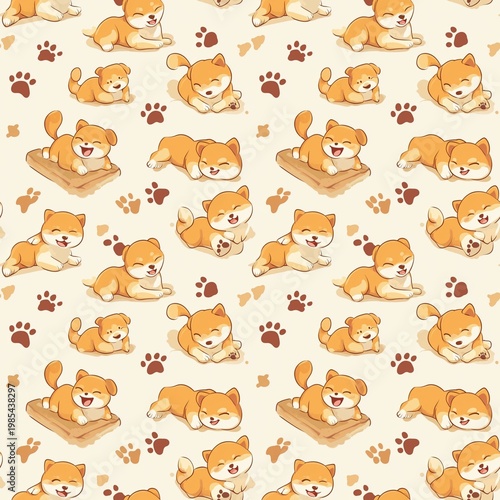 Seamless pattern of cute funny cartoon animals set featuring cats dogs bears rabbits horses lions tigers elephants cows pigs giraffes pets vector illustration collection