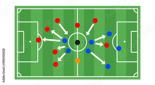 Soccer tactics board with player positions.