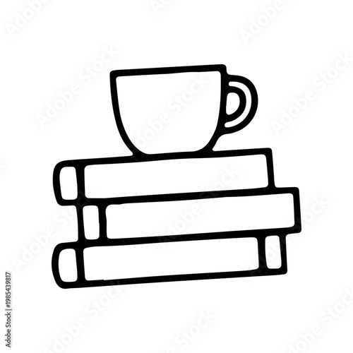 Hand Drawn Stack of Books and Coffee