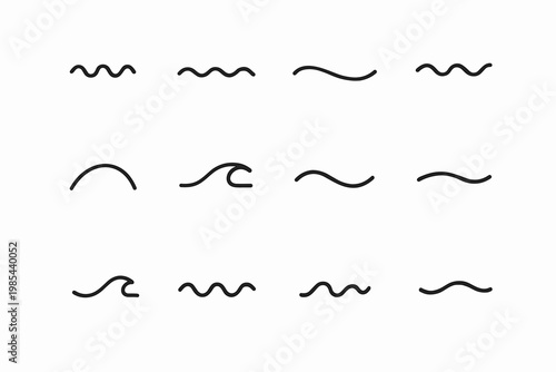 Minimal Wave Icons. Minimal wave symbols. Line outline icon set of minimal wave symbols: short wave, medium