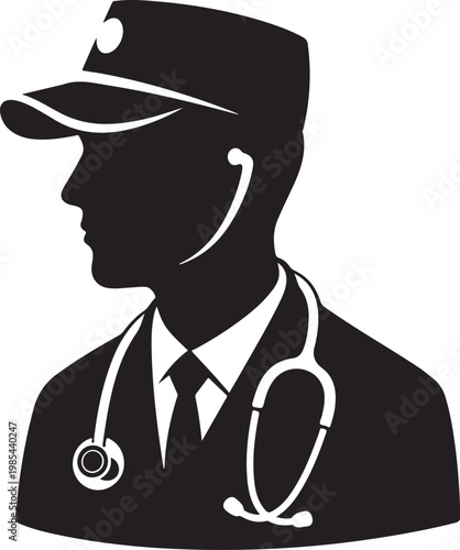 Medical professional, doctor, nurse, healthcare worker silhouette, black icon, vector illustration