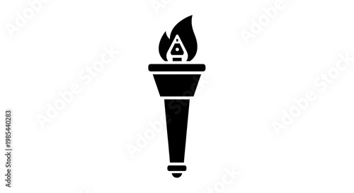 A black torch icon with a flame on a white background