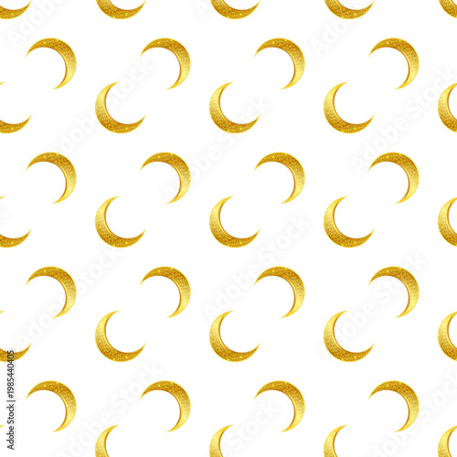 Golden crescent moons repeating pattern Eid al Adha festive Islamic holiday decoration isolated on transparent background