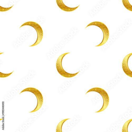 Golden crescent moons with traditional pattern, celebrating Eid al Adha on transparent background