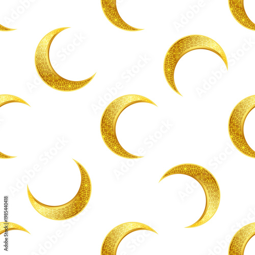 Golden crescent moon pattern for Eid al Adha isolated on transparent background