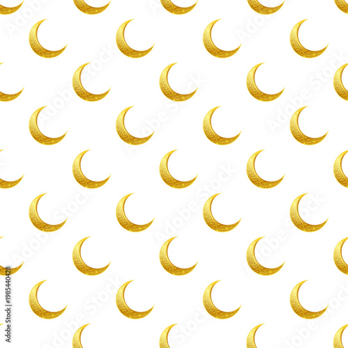 Golden crescent moons pattern for Eid al Adha celebration isolated on transparent background