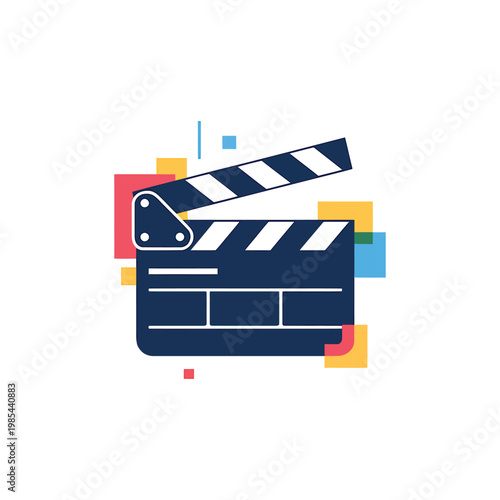 Obraz na plátně Film clapper board with abstract shapes behind it production equipment for creating video content and shooting footage cinematic tool