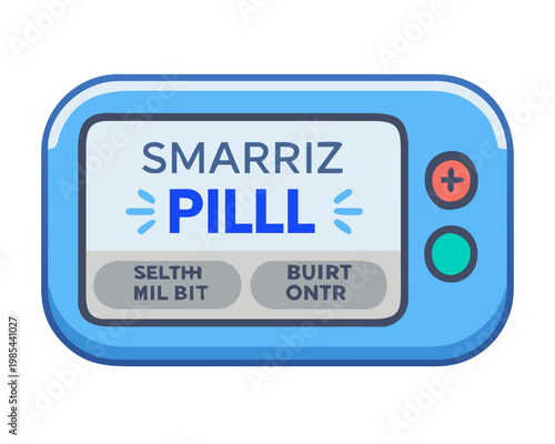 Vector illustration of a smart pill dispenser device with a digital display for medication tracking and management