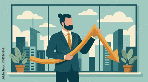 Business professional observing a downward trend, economic decline concept