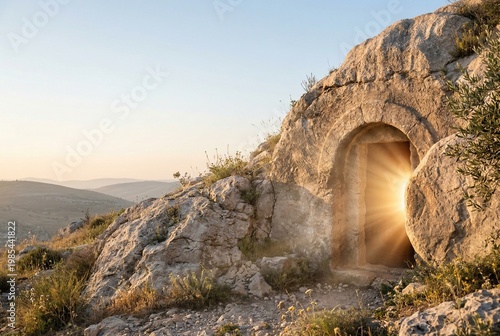 Empty Tomb at Sunrise – Resurrection and Easter Faith Concept