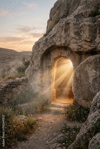 Empty Tomb at Sunrise – Resurrection and Easter Faith Concept