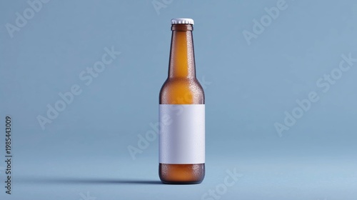 A blank beer bottle stands centered against a soft neutral background in a clean studio setup. Image is ideal for product mockups, branding, and label design presentations.