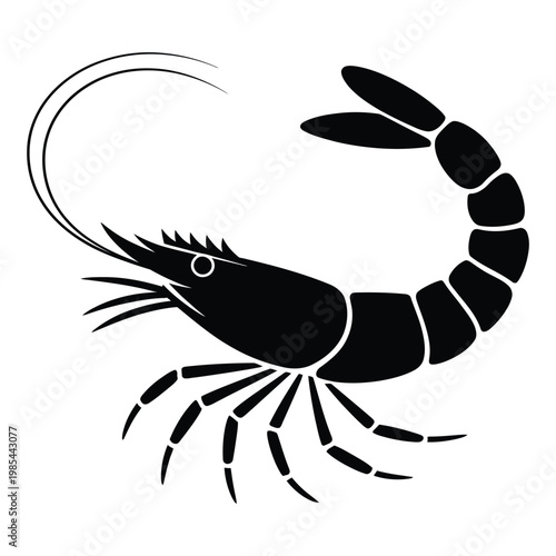 Shrimp in Swimming Pose – Dynamic Underwater Marine Life Vector, Silhouette, Illustration
