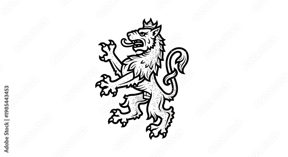 Obraz premium A vector illustration of a standing lion wearing a crown