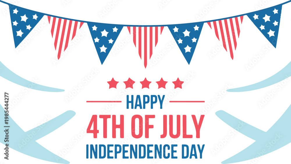 Fototapeta premium Happy 4th of July Independence Day celebration banner with patriotic bunting flags and stars for festive events.