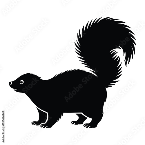 Skunk Standing Side View with Tail Raised Vector, Silhouette, Illustration
