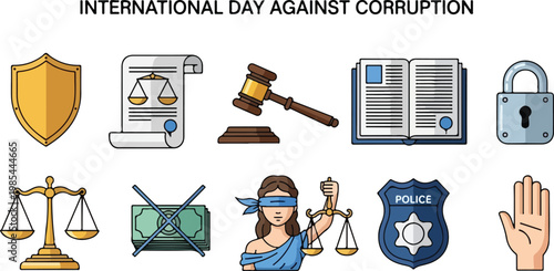 International Day Against Corruption Justice, Law, and Transparency Symbols