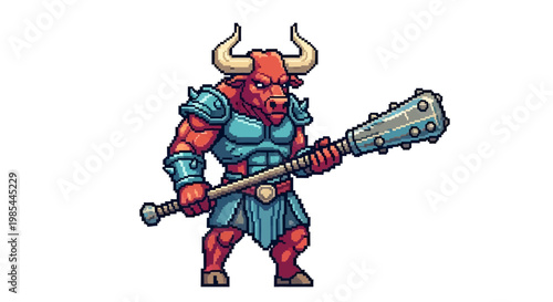 Fierce Minotaur Warrior Holding a Spiked Club.