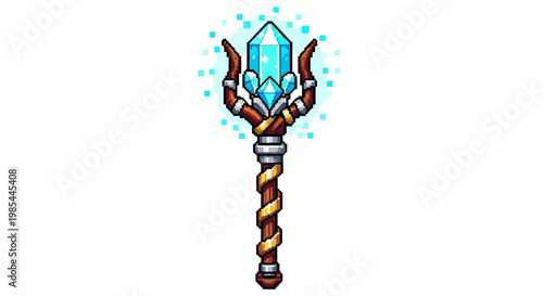 Magical Crystal Staff with Glowing Blue Gemstone.