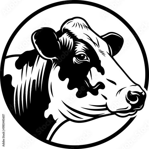 Black and white cow head circle emblem Vector Illustration