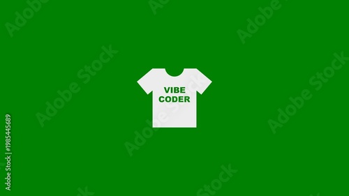 Vibe Coding Vibe Coder Technology concept with T-Shirt - Writing Code with AI (Artificial Intelligence) - minimal motion graphics clip, Green Screen, foreground color 7.5% gray, Arial Font (Heavy)