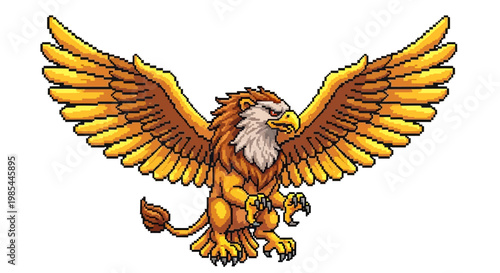Majestic Griffin Mythical Creature with Golden Wings Spread.