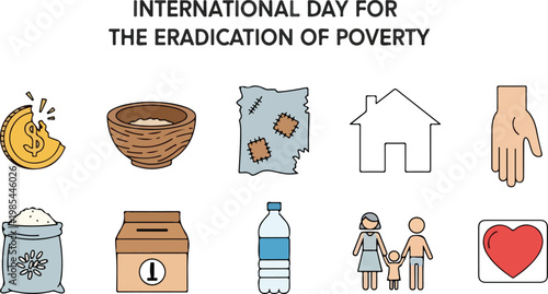 International Day for the Eradication of Poverty Icons Representing Hardship and Hope