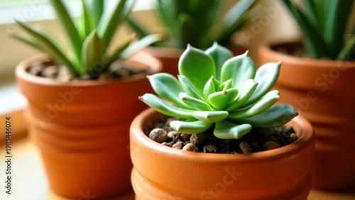 Green Succulent Plants in Clay Pots