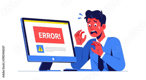 Man Panicked By Computer Error Message.