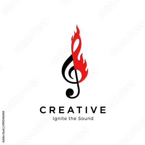 Music treble clef with flames logo.
