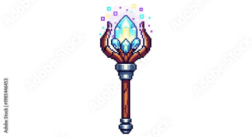 Mystical Crystal Staff with Glowing Gemstone and Ornate Handle.