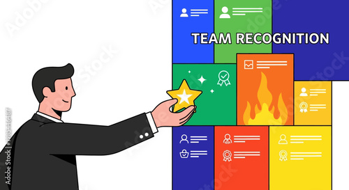 Man holding a golden star symbolizing team recognition and achievement.