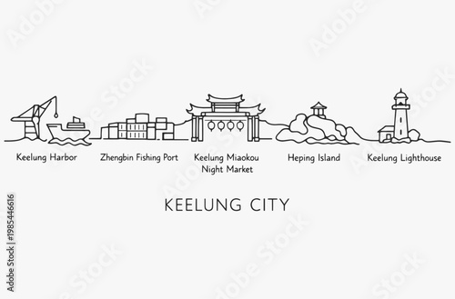 Flat Design one line without breaking the Keelung city.