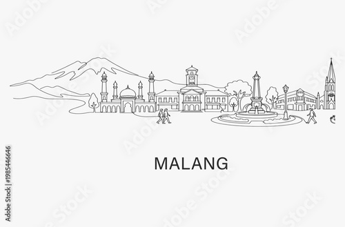 Flat Design one line without breaking the Malang city.