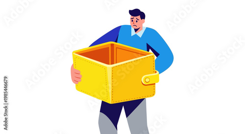 Man holding empty wallet showing financial hardship concept.