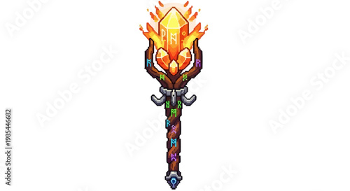 Mystical Fiery Crystal Staff Weapon Illustration.