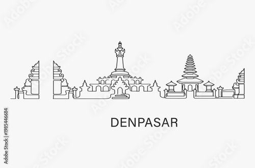 Flat Design one line without breaking the Makassar city.
