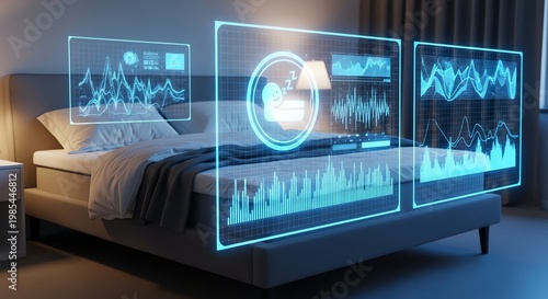 Futuristic Bedroom with Advanced Holographic Technology Displays.