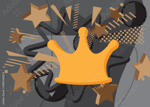 Crown geometrical graphic retro theme background. Minimal geometric elements. Vintage abstract shapes vector illustration.