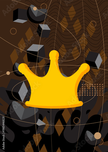 Crown geometrical graphic retro theme background. Minimal geometric elements. Vintage abstract shapes vector illustration.