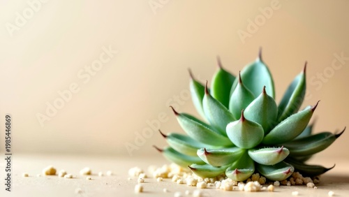 Minimalist Green Succulent Plant on Beige Background