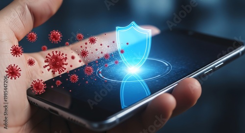 Digital Security and Data Protection Concept with Smartphone and Shield.