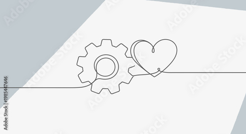 Gear and heart love technology concept.