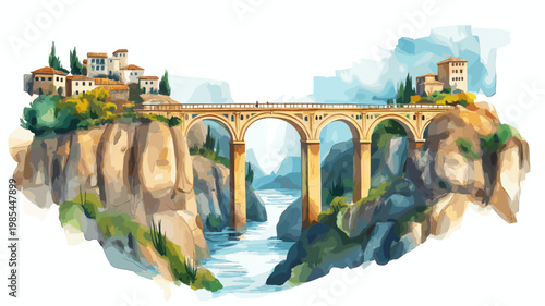Constantine Bridge City. Constantine Bridge City hand drawn watercolor illustration on white background